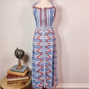 Temperley London Trelliage Dress Striped Embroidered Size US 12 Nautical Retro